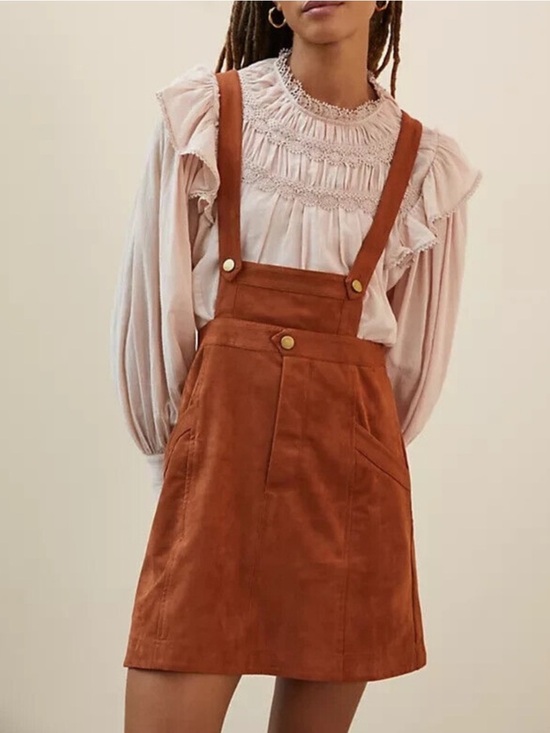 Anthropologie Dresses & Skirts - Anthropologie Faux Suede Pinafore Brown Overall Dress Size 2